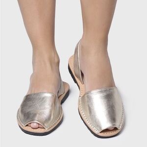 Gold Women's Flat Sandals Leather Hand Made Sz-40(US-9.5)   F